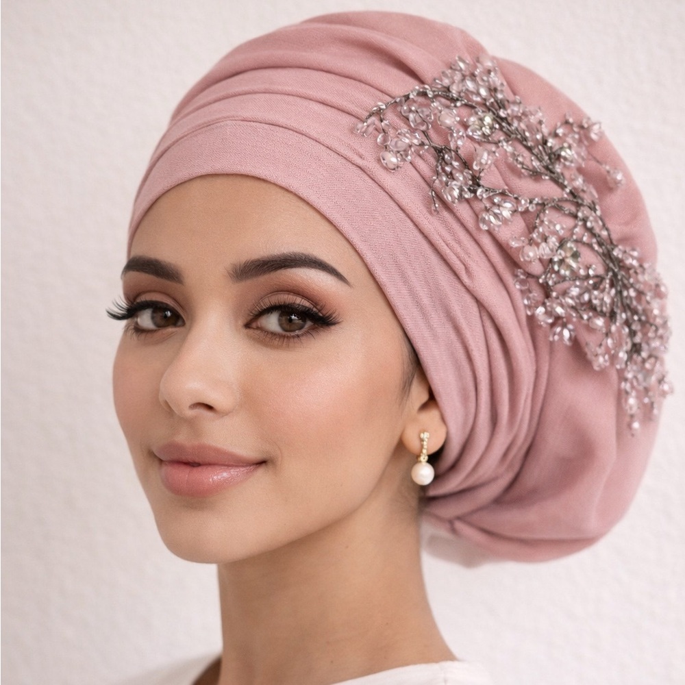 Delicate Blush Embellished Turban Headwrap